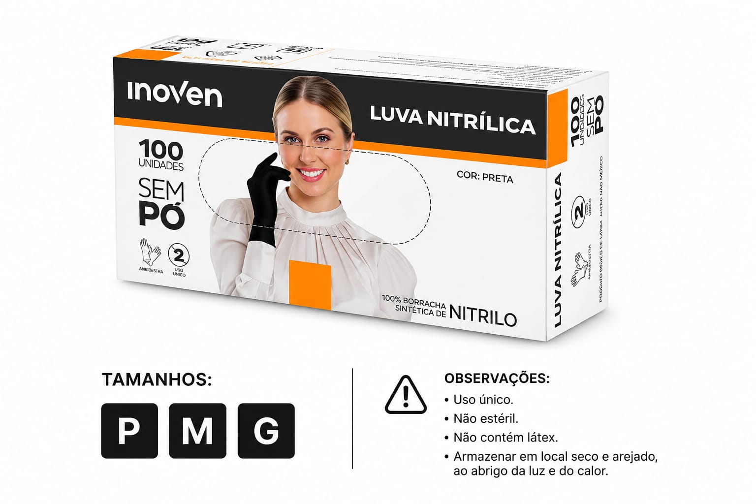 LUVA NITRILICA S/ PÓ PRETA