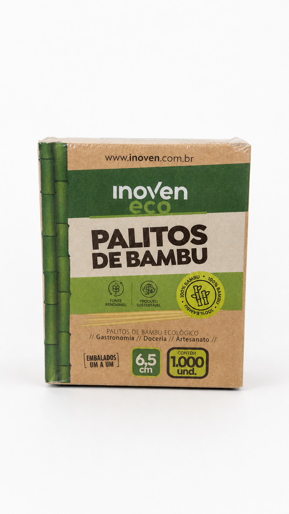 Palitos de Bambu Inoven Eco – 6,5 cm | Caixa com 1.000 unidades